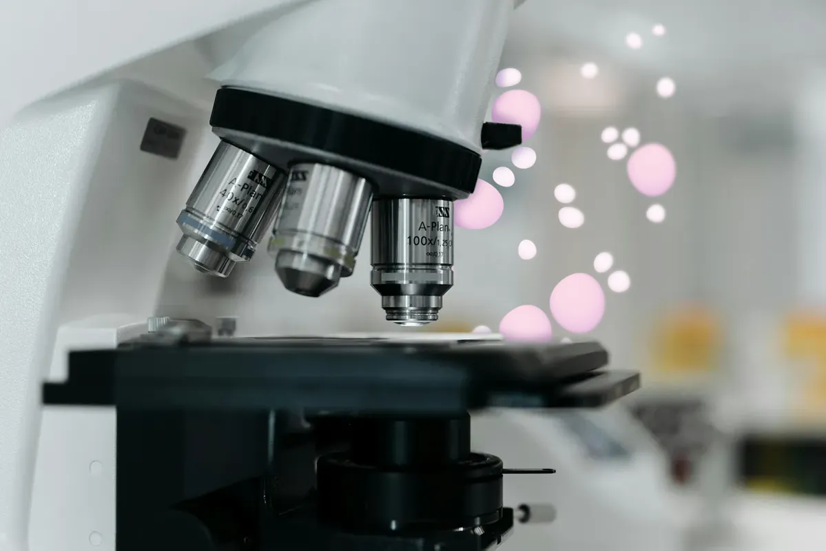 Close-up of a microscope scanning a hematopathological slide.