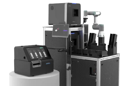A Pramana HT Series scanner with its robotic slide loader.